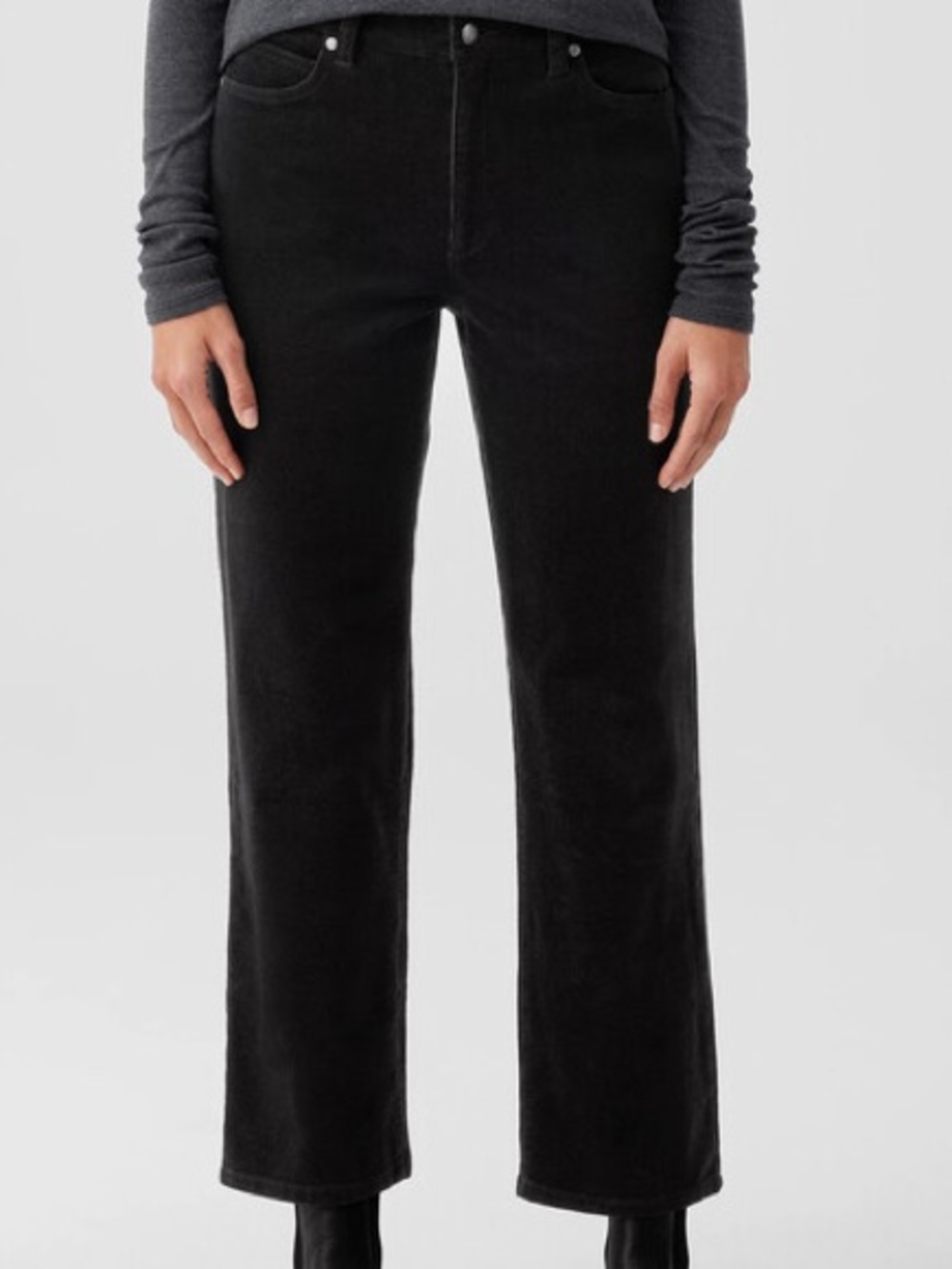 Eileen Fisher Organic Cotton Stretch Corduroy Straight Pant Black Size 2